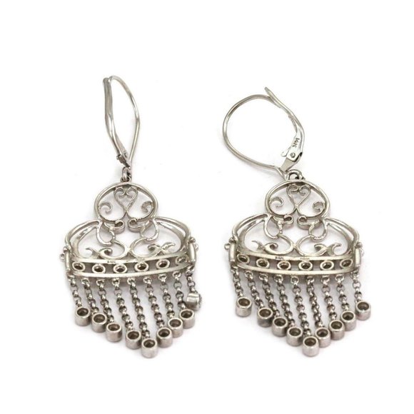 Estate Diamond 14k White Gold Chandelier Earrings - Picture 4 of 5